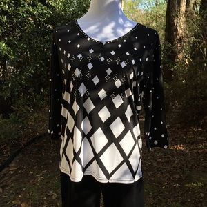 Fancy blouse of black and white and glitz!