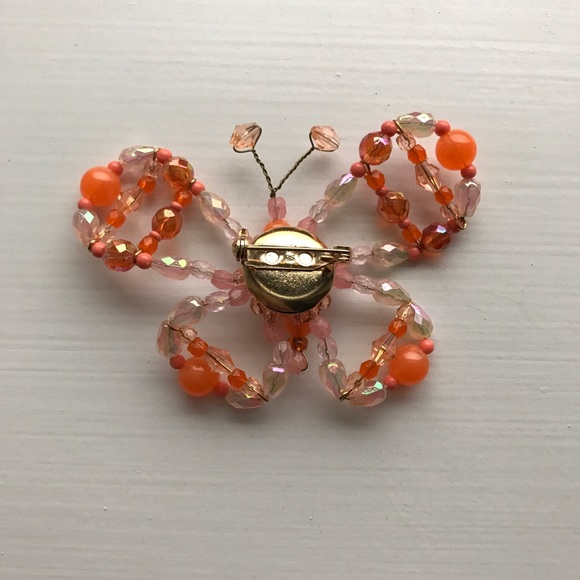 Orange & pink beaded butterfly pin - Picture 3 of 4