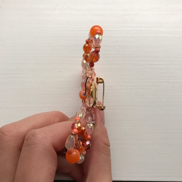 Orange & pink beaded butterfly pin - Picture 4 of 4