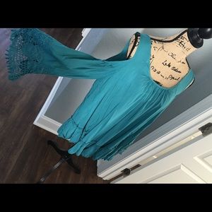Jodifl teal open shoulder shirt