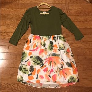 Charming Charlie 3/4 sleeve olive and floral dress