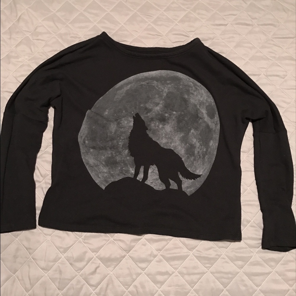 Howling wolf cropped sweatshirt.