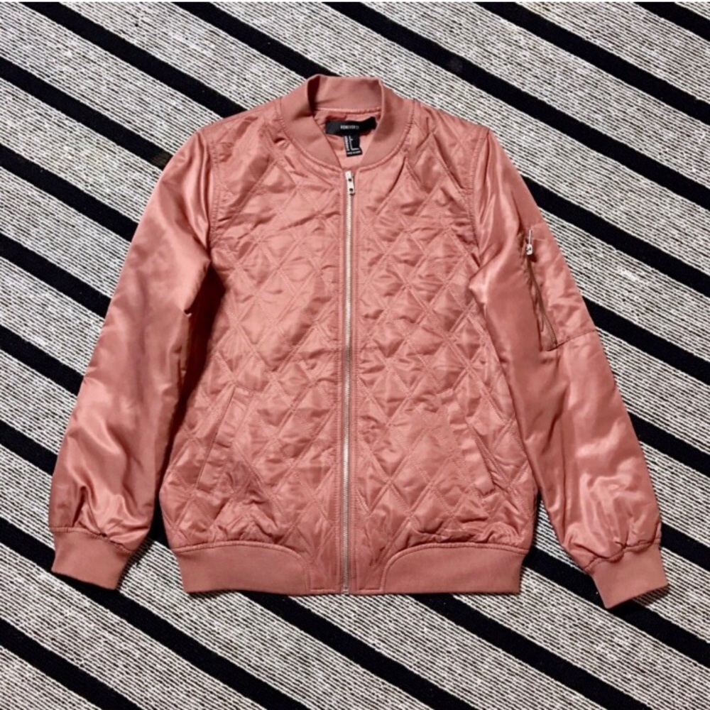 Rose Colored Quilted Bomber Jacket (NWT) Size S