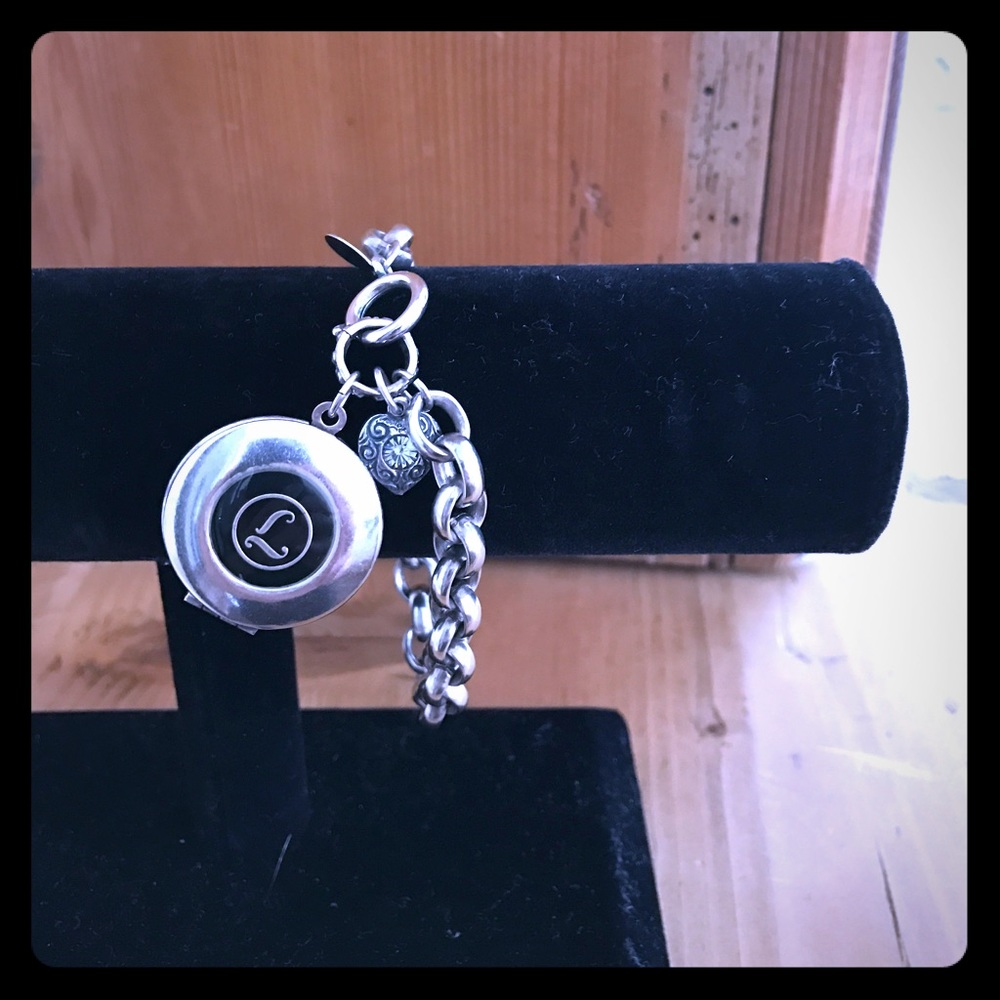 Silver locket bracelet with the initial L