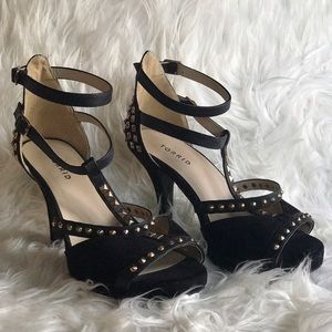 Torrid black open toed wide width heels size 8