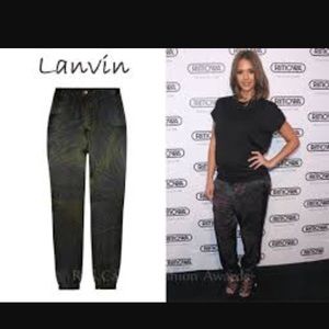 Lanvin green tropical print silk pants M