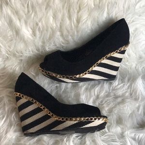 Torrid black open toe wedges size 8