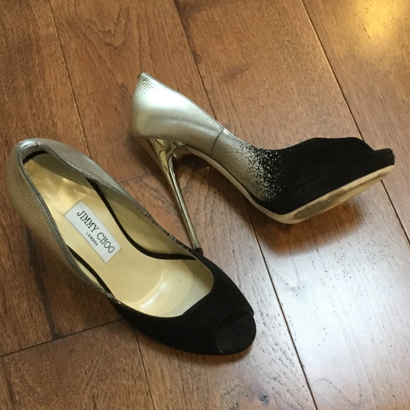 Jimmy Choo Shoes - AUTHENTIC JIMMY CHOO BLACK AND SILVER HEELS