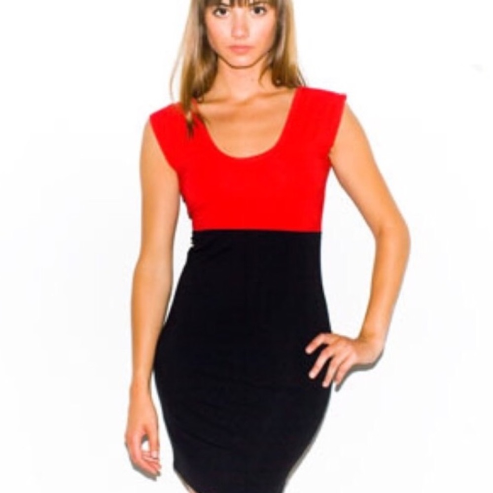 Two Tone Red and Black Sleeveless Body Con Dress