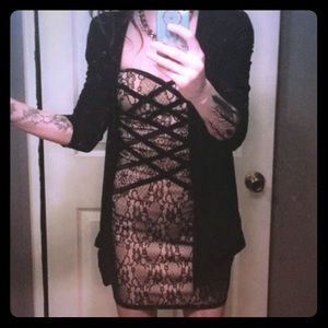 Strapless,nude/blacklace cocktail dress. Brandnew.