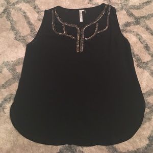 Black sleeveless top with silver/gold/black beads