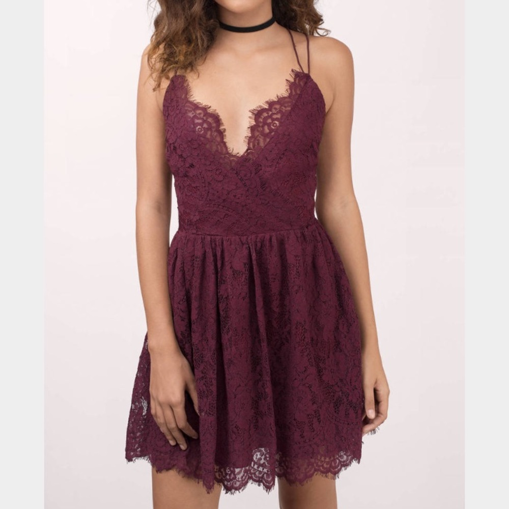Tobi Emalea Wine Lace Skater Dress