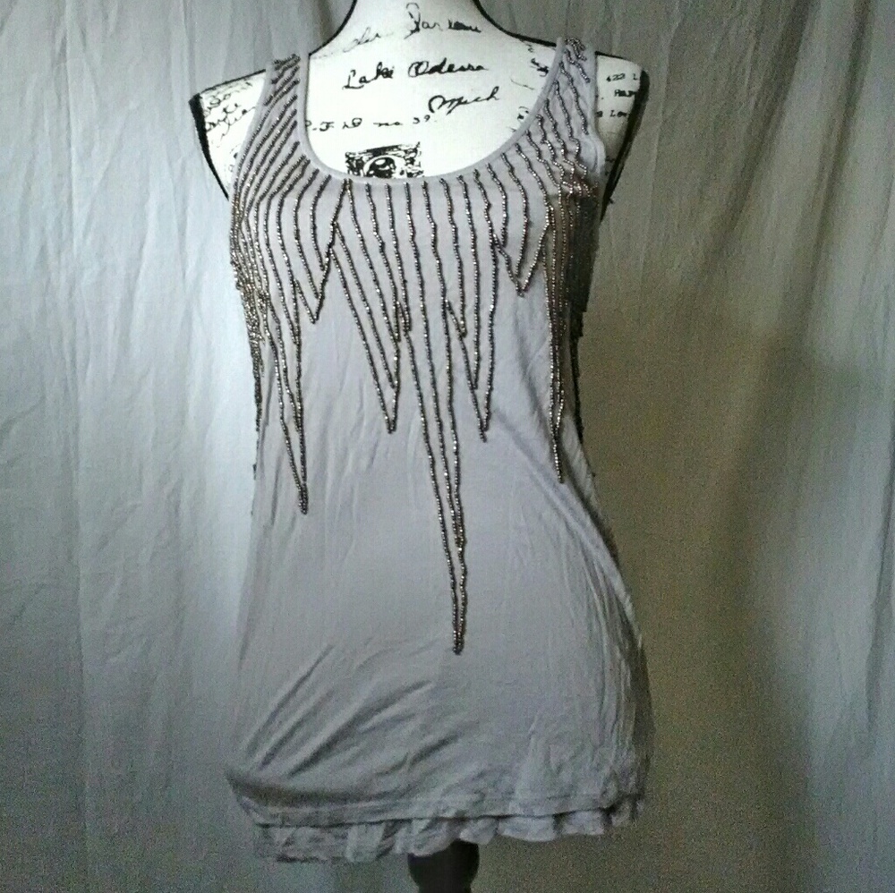 Forever 21 Gunmetal Beaded Gray Tank Top Large