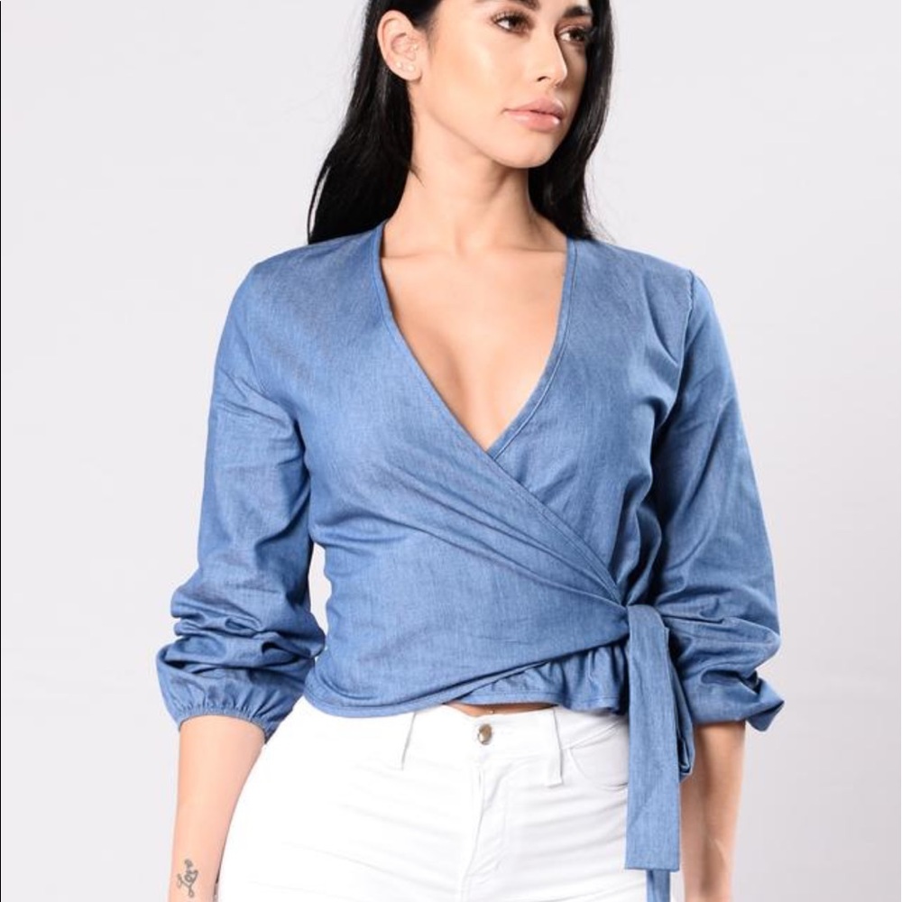 Denim wrap top