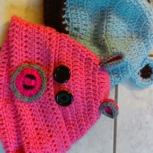Pink pig beanie and blue bear beanie