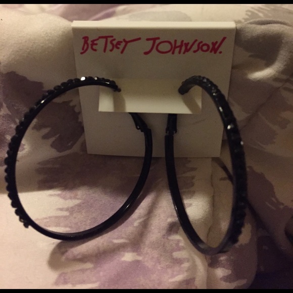 Betsey Johnson Jewelry - Betsey Johnson black hoop earrings. Silver dazzle