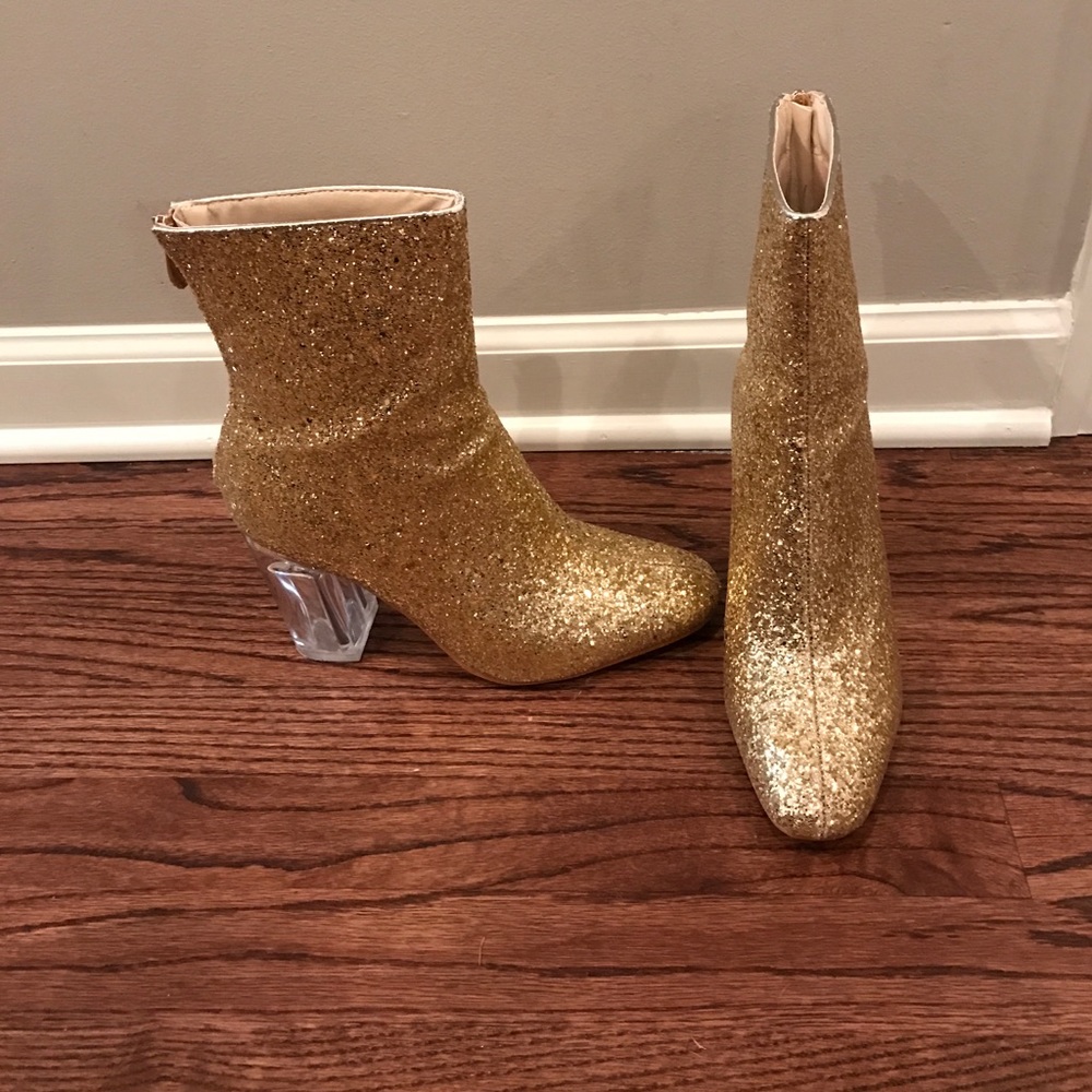 Gold Glitter Booties, Size 8.5