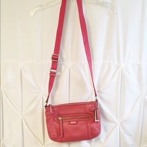 Pink Coach cross-body leather purse