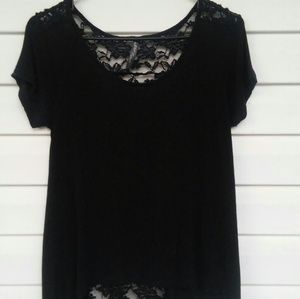 Women's Black Lace Back High Low Top Size Large