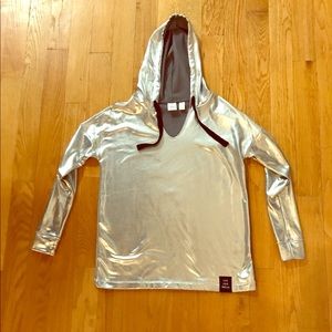 Silver Hoodie V-neck Shiny LLD Women's Medium
