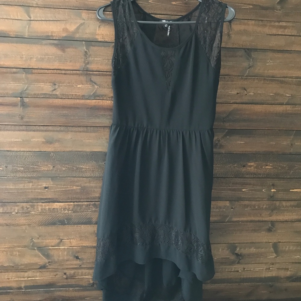 Marineblu Black Lace Sheer Hi-Low Dress