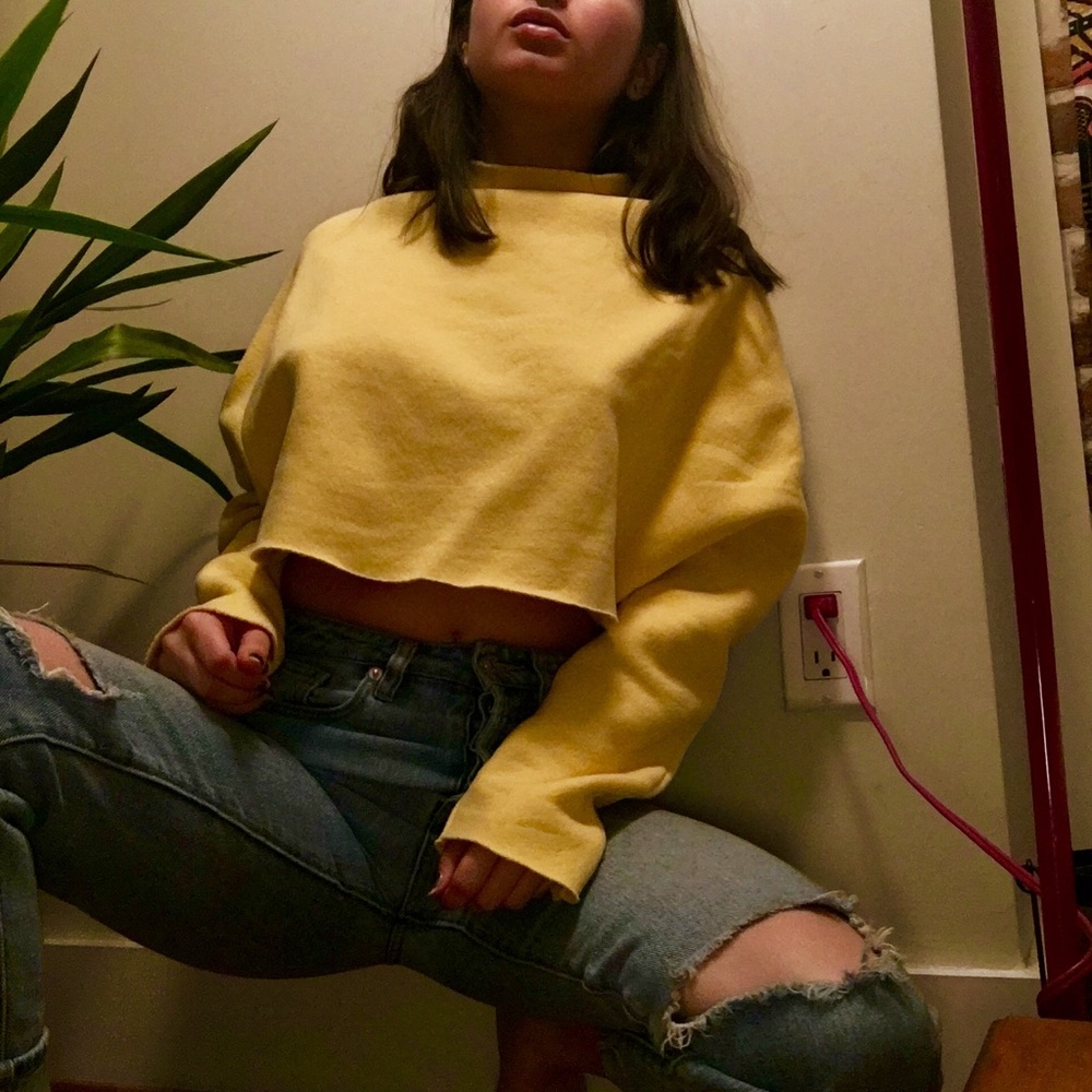 Silence+Noise Cropped Yellow Mock Neck Pullover