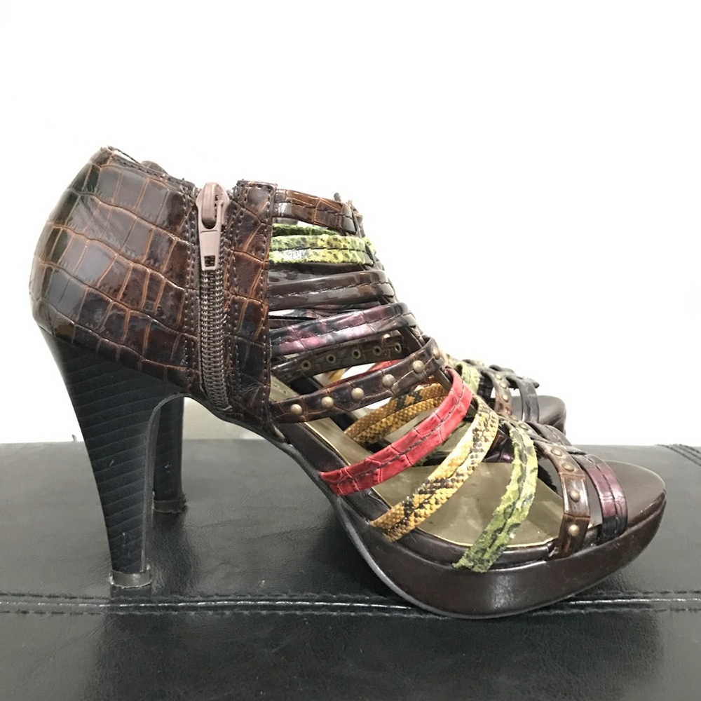 Gladiator Patent Platform Heel Sandals