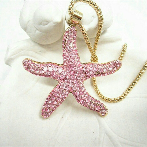 STAR FISH PINK CRYSTAL NECKLACE - Picture 1 of 3