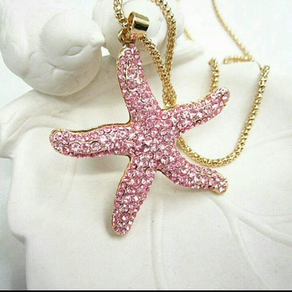 STAR FISH PINK CRYSTAL NECKLACE - Picture 2 of 3
