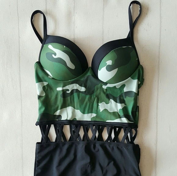 Caged Camo One Piece Swimsuit - Picture 1 of 4