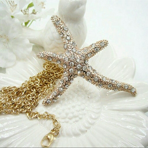 GOLD CRYSTAL STAR FISH NECKLACE - Picture 1 of 3