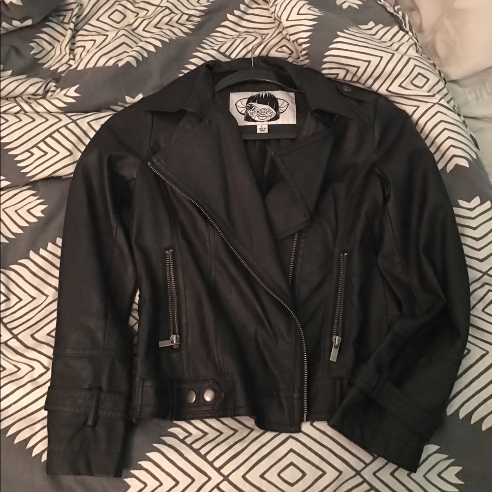 Sugarfly Black Faux Leather Moto Jacket Xsmall