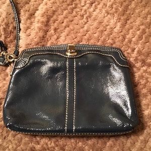 Blue patent leather wristlet