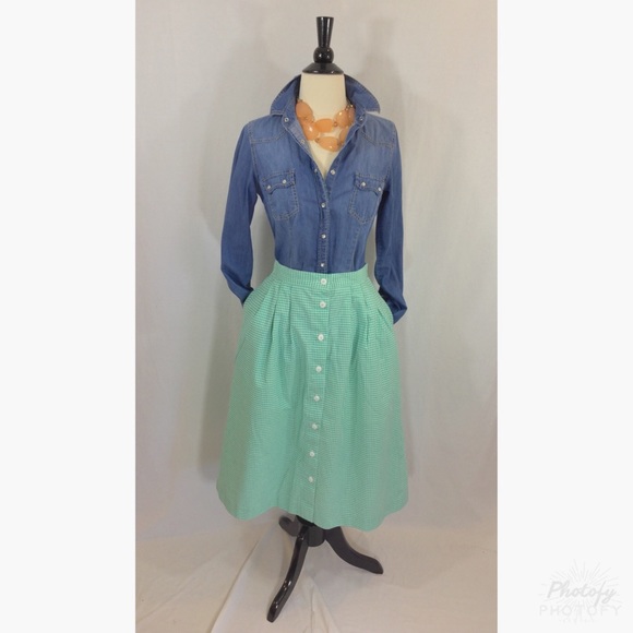Vintage Dresses & Skirts - Vintage gingham button front a-line midi skirt
