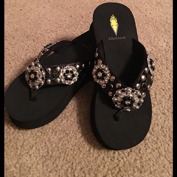 volatile flip flops with rhinestones