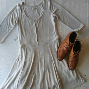 Cream skater dress tee shirt knit henley peplum