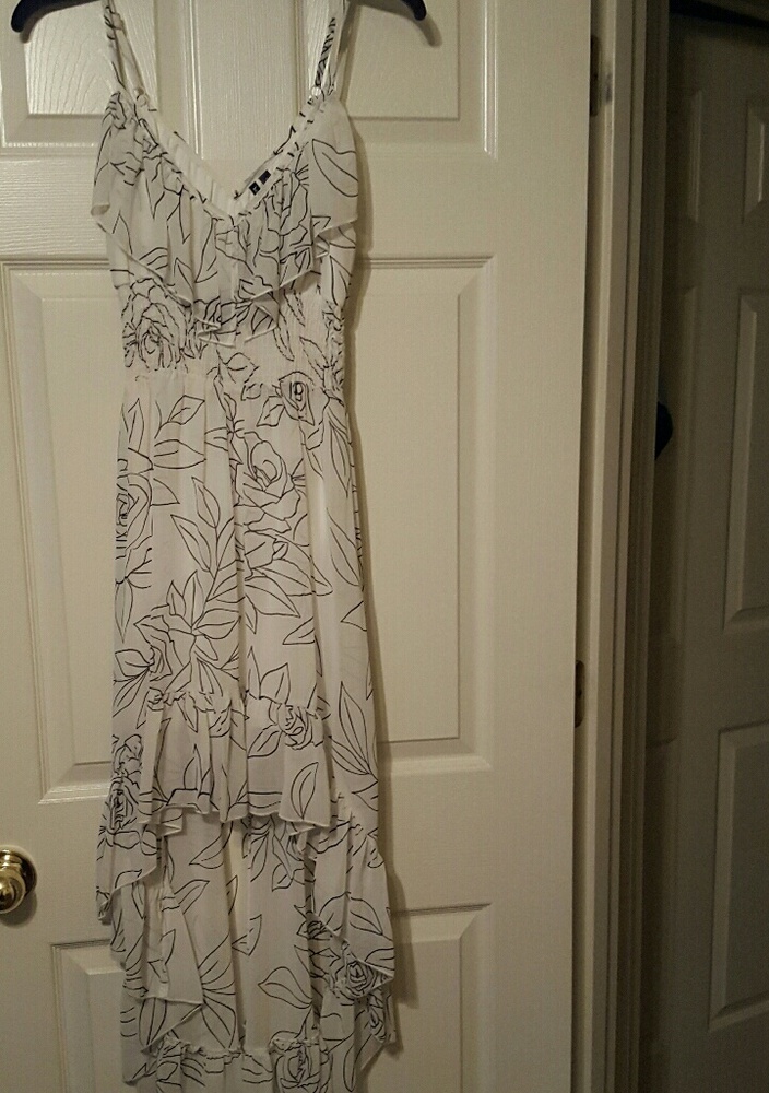 White with black designs dress