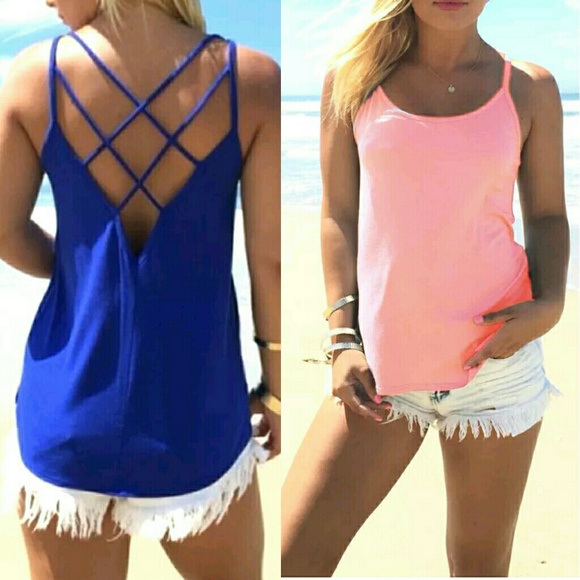 🔵SALE🔵💜NEW💜 PINK SPGHETTI STRAP BACK CRSS TOP - Picture 2 of 4