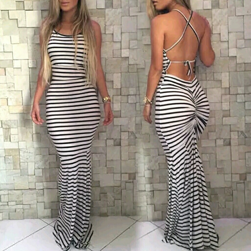 💙ONE XL LEFT💙💜NEW💜STRIPED LONG BOHO SUN DRESS - Picture 1 of 4