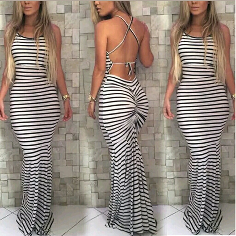 💙ONE XL LEFT💙💜NEW💜STRIPED LONG BOHO SUN DRESS - Picture 2 of 4
