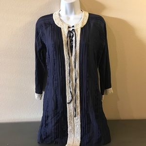 Nikki's Navy Blue & White Beaded Top kaftan