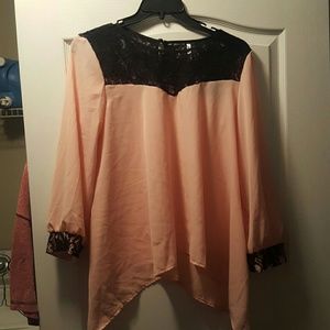Long sleeved pink lace top
