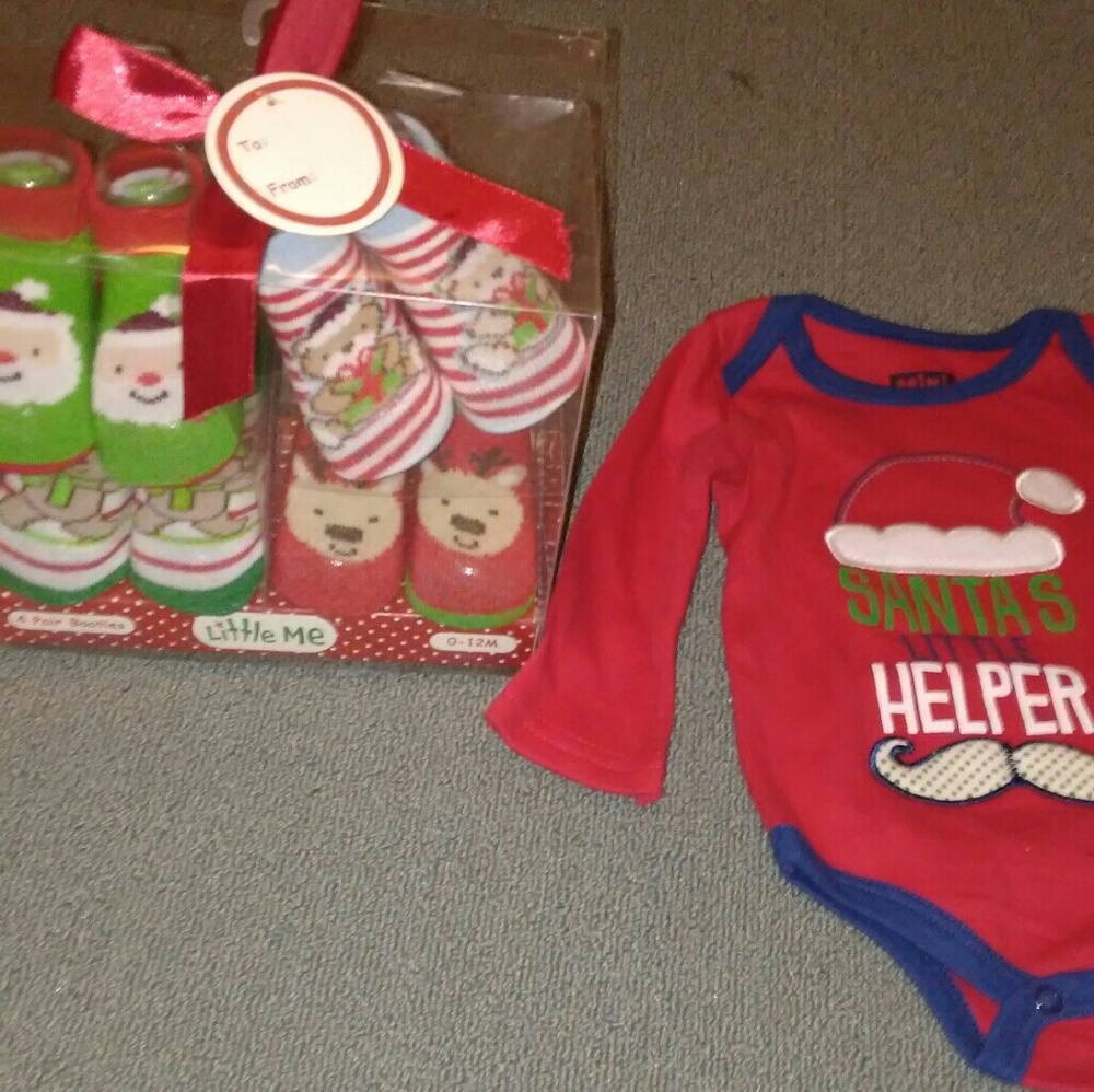 0-12 Month Christmas Booties andLongsleeve0-3Onsie