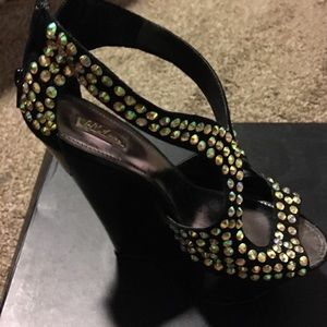Black and crystal platform wedge