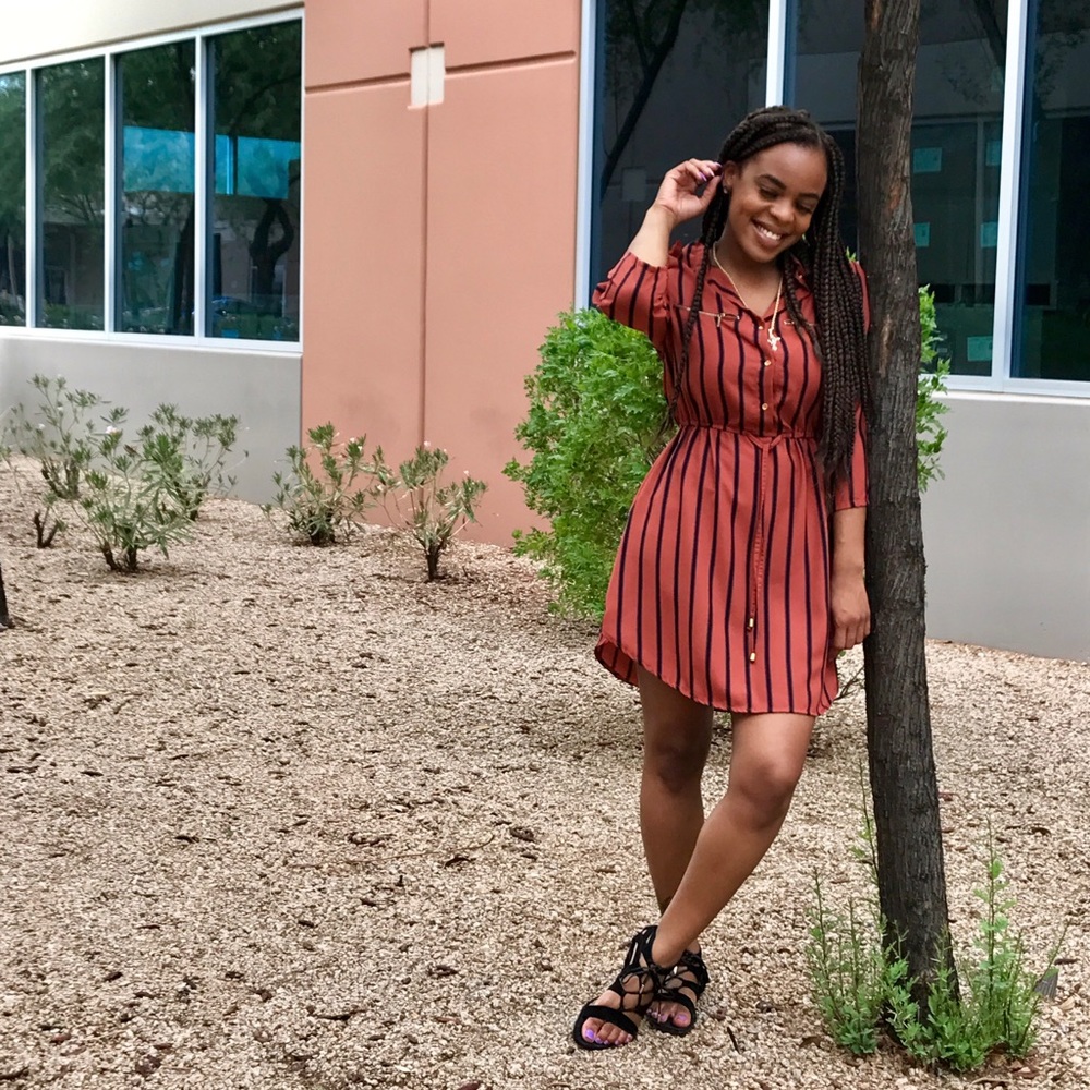 💥 Burnt Orange/Black Striped Dress 💥