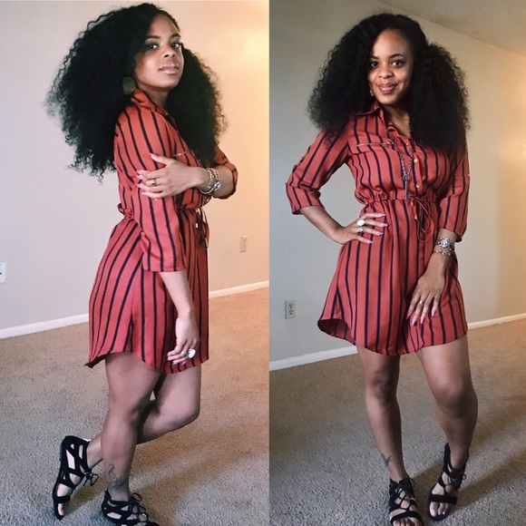 💥 Burnt Orange/Black Striped Dress 💥 - Picture 2 of 4