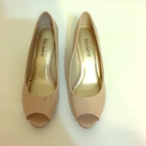 Nude peep toe wedges