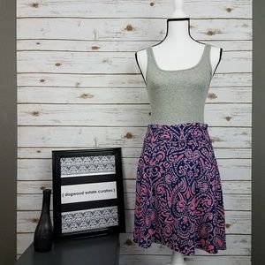 {Cynthia Rowley} Navy/Pink Print Skater Skirt-Sm
