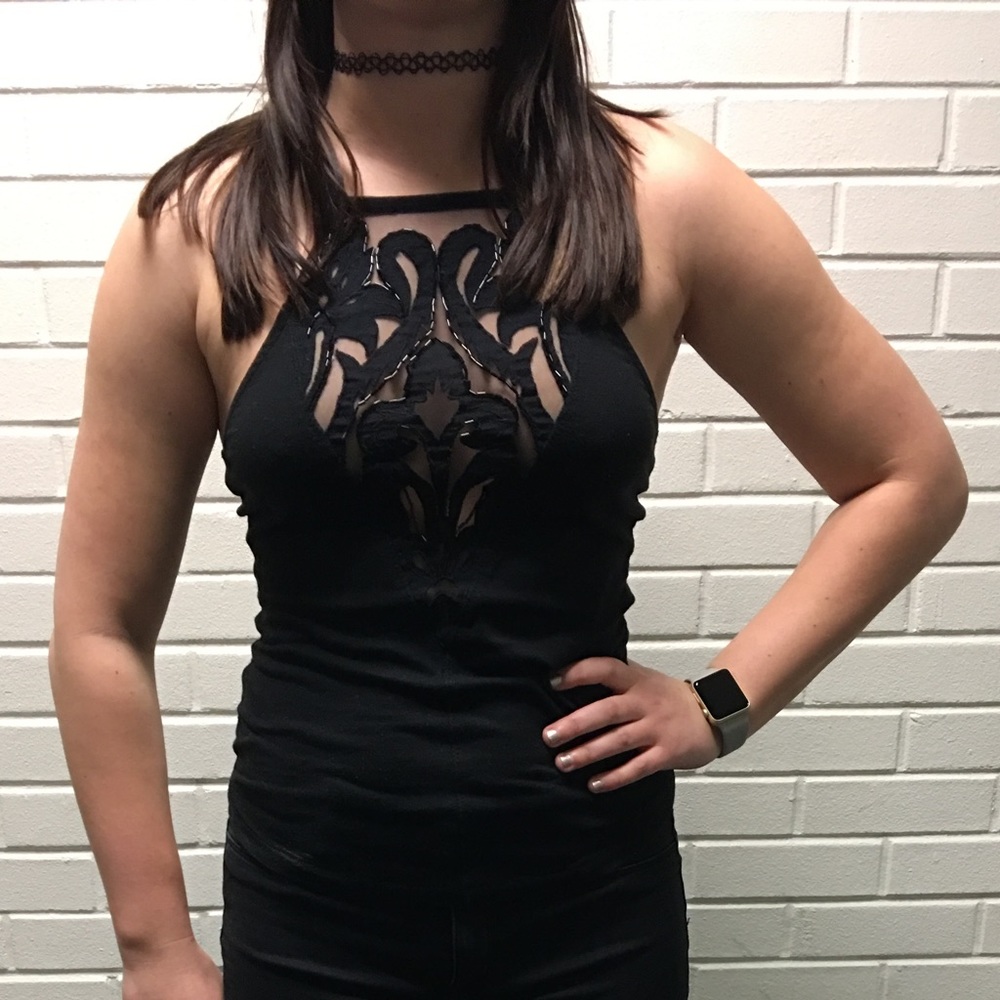 Free People mesh and sequin open back tank