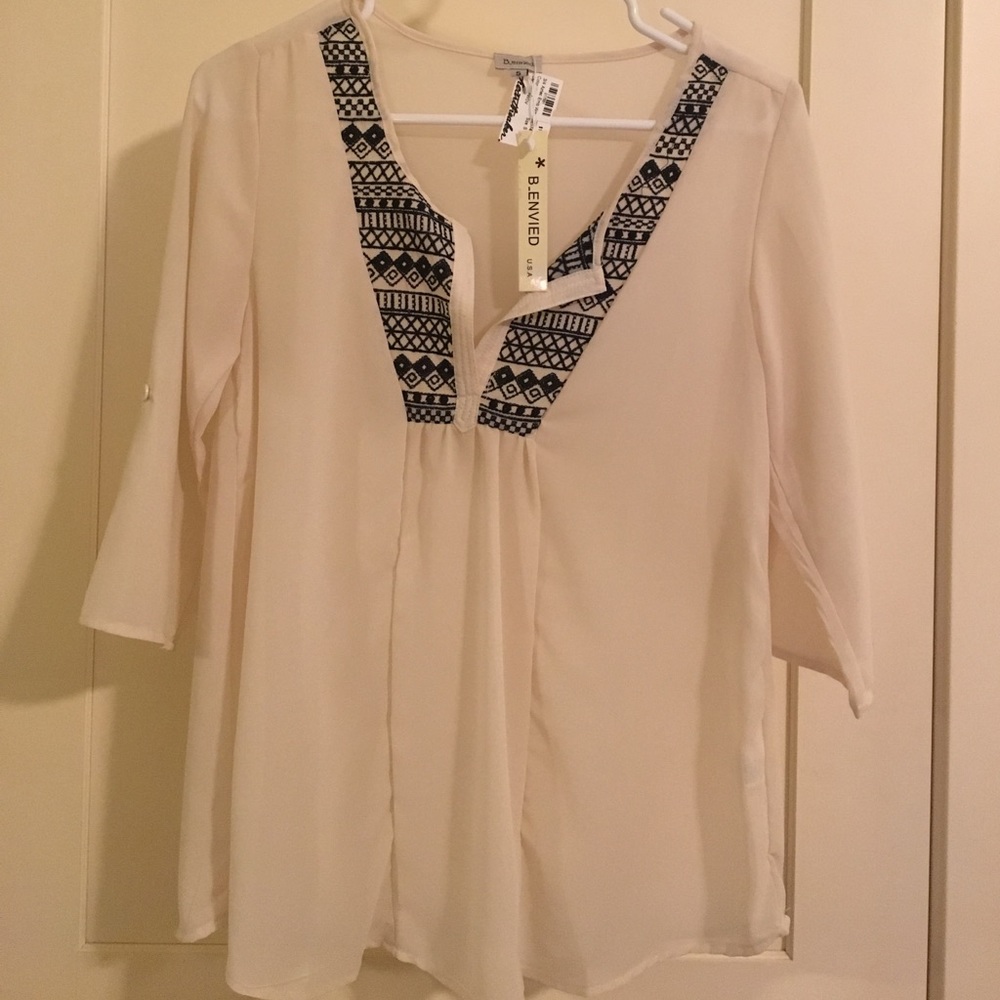 B Envied cream black pattern top